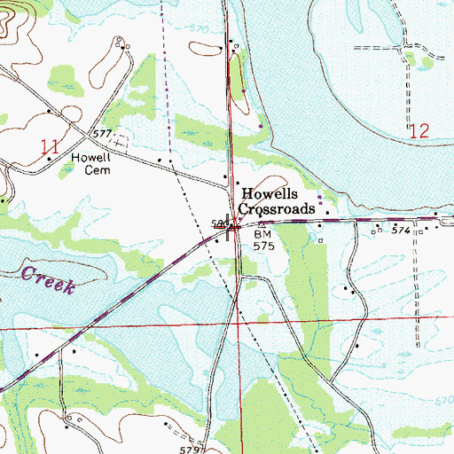 Topographic Map of Howells Crossroads, AL