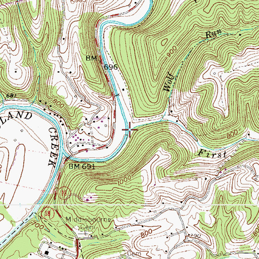 Topographic Map of First Run, WV