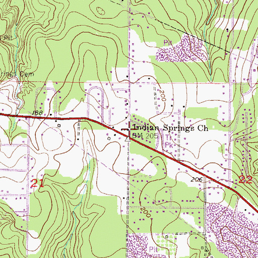 Topographic Map of Indian Springs Church, AL