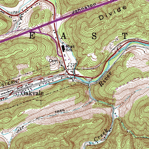 Topographic Map of Fivemile Creek, WV