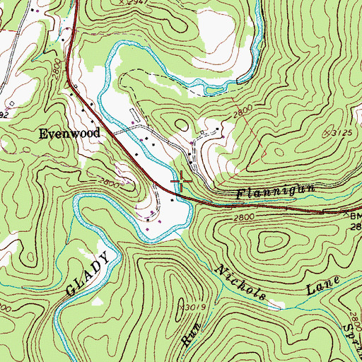 Topographic Map of Flannigan Run, WV