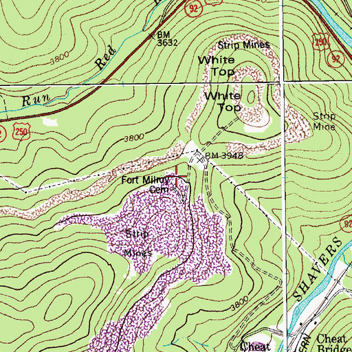 Topographic Map of Fort Milroy Cemetery, WV