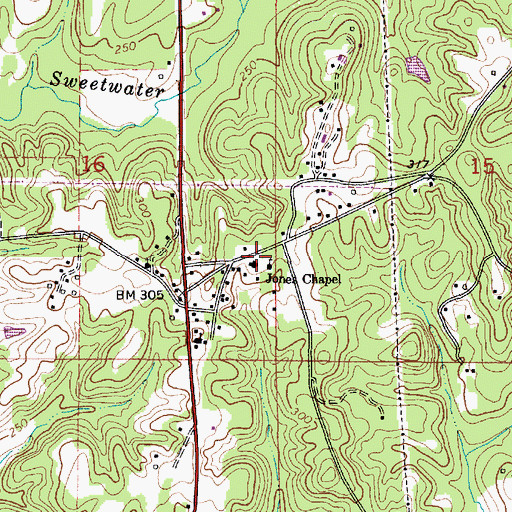 Topographic Map of Jones Chapel, AL