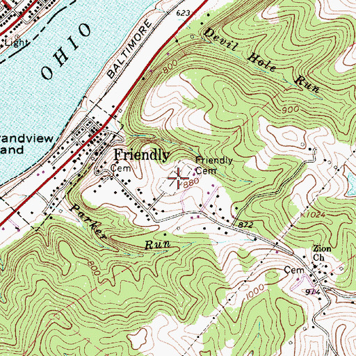 Topographic Map of Friendly Cemetery, WV