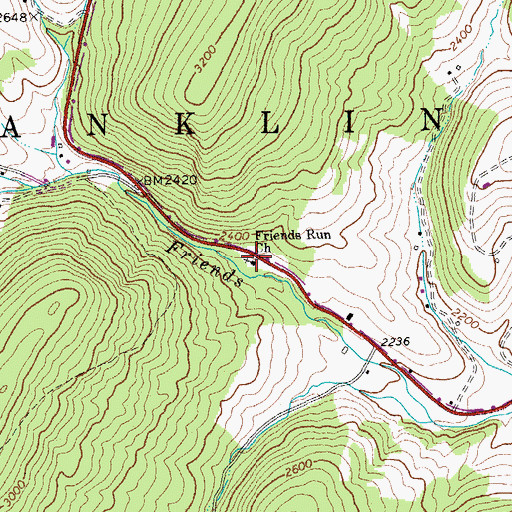 Topographic Map of Friends Run Church, WV