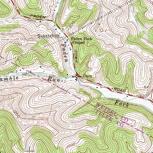 Topographic Map of Gamble Run, WV