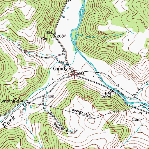 Topographic Map of Gandy, WV