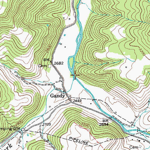 Topographic Map of Gandy Creek, WV