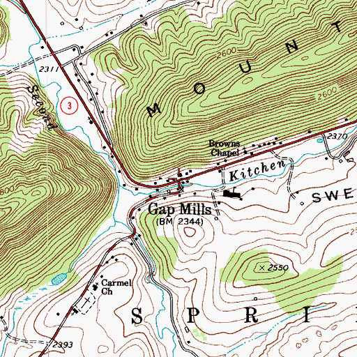 Topographic Map of Gap Mills, WV