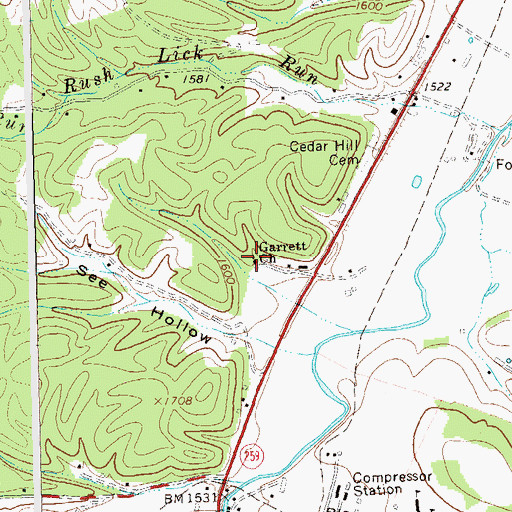 Topographic Map of Garrett's Chapel United Methodist Church, WV