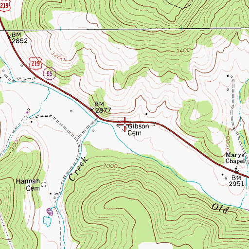 Topographic Map of Gibson Cemetery, WV
