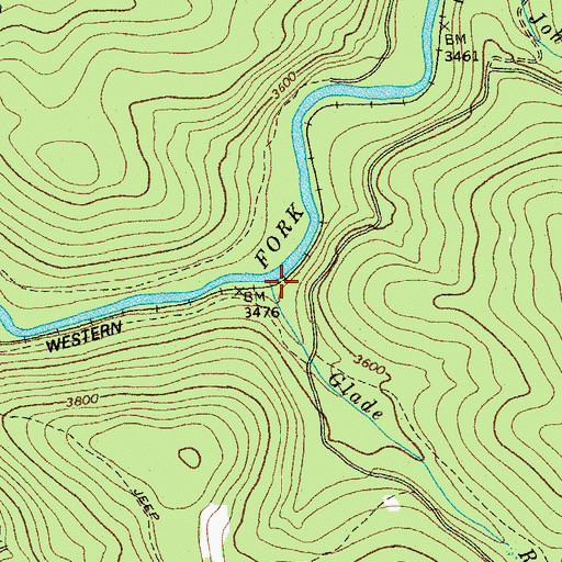 Topographic Map of Glade Run, WV