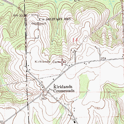 Topographic Map of Kirklands Cemetery, AL