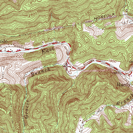 Topographic Map of Gracie Branch, WV