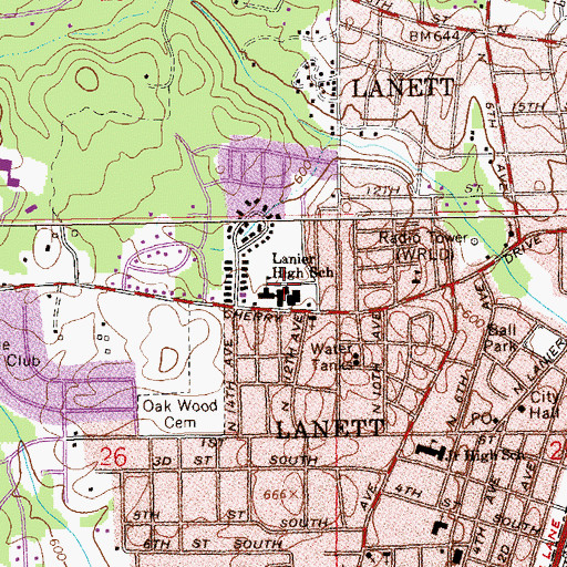 Topographic Map of Lanier High School, AL
