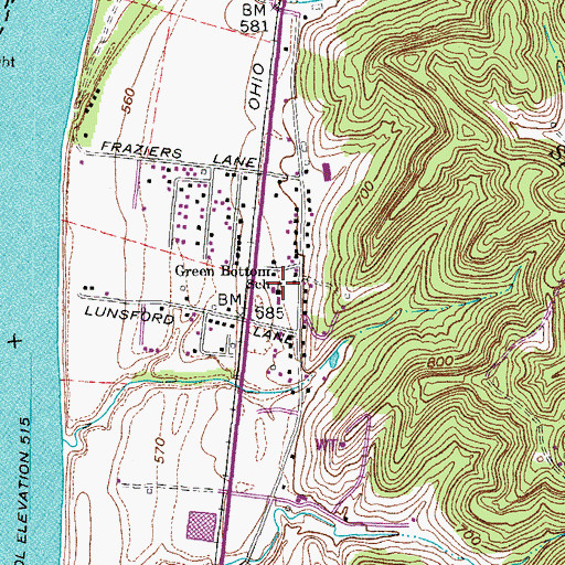 Topographic Map of Green Bottom School (historical), WV