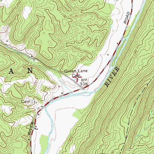 Topographic Map of Green Lane Cemetery, WV