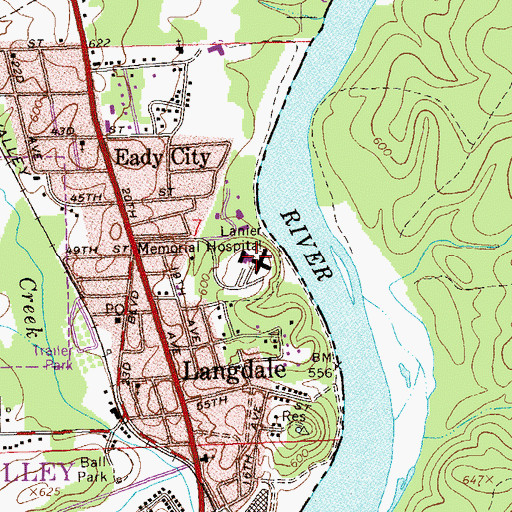 Topographic Map of Lanier Health Services, AL