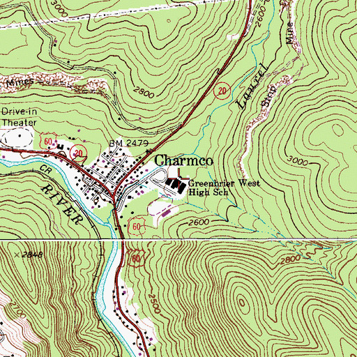 Topographic Map of Greenbrier West High School, WV