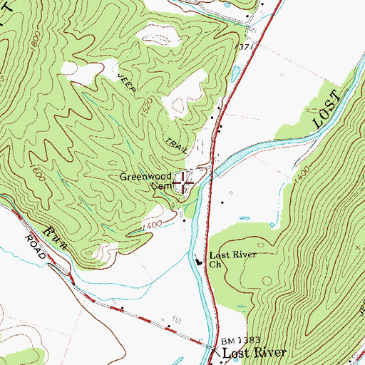 Topographic Map of Greenwood Cemetery, WV