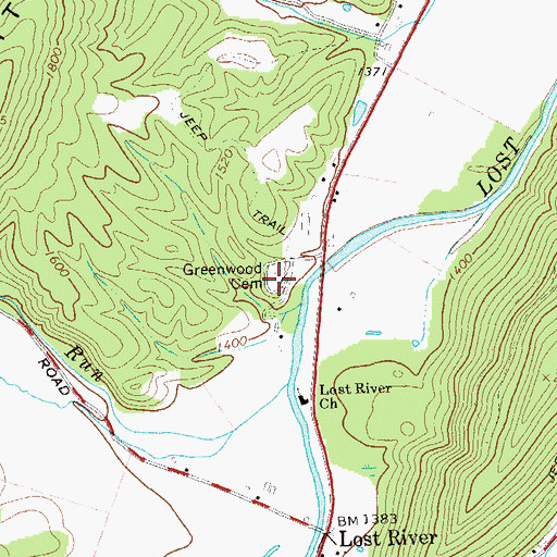 Topographic Map of Greenwood Cemetery, WV