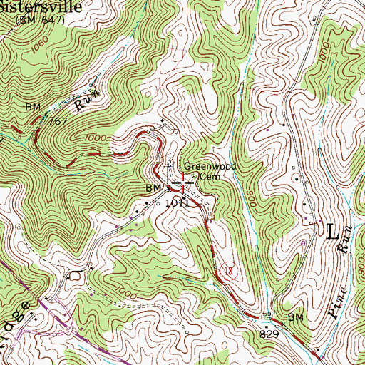 Topographic Map of Greenwood Cemetery, WV