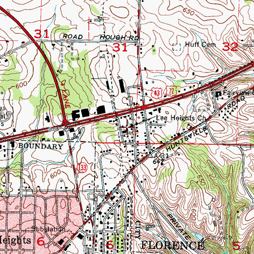 Topographic Map of Lee Heights Baptist Church, AL