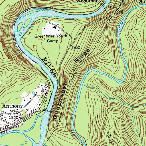 Topographic Map of Gunpowder Ridge, WV