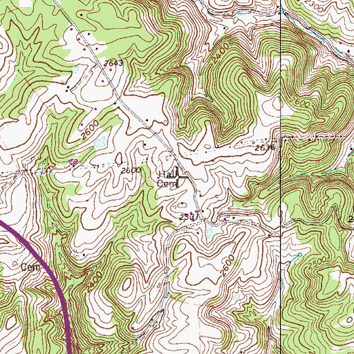 Topographic Map of Hall Cemetery, WV
