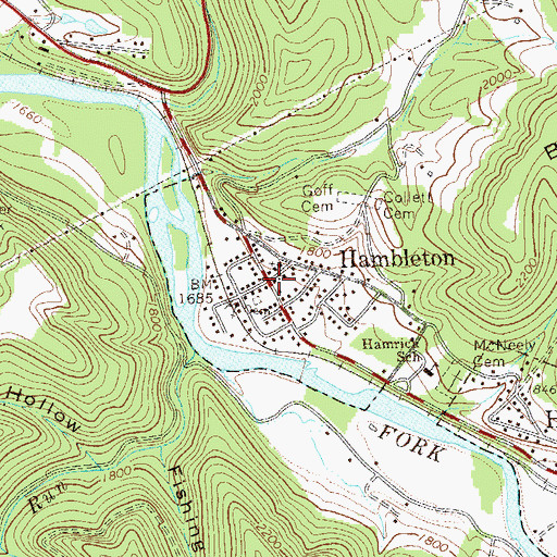 Topographic Map of Hambleton, WV