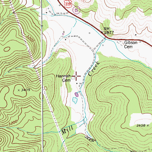 Topographic Map of Hannah Cemetery, WV