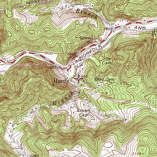 Topographic Map of Hardy, WV