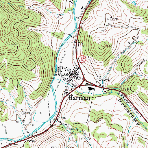 Topographic Map of Harman, WV