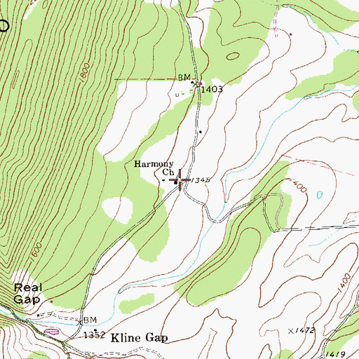 Topographic Map of Harmony Church, WV