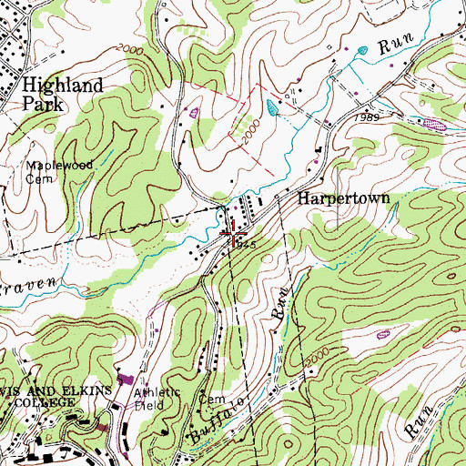 Topographic Map of Harpertown, WV