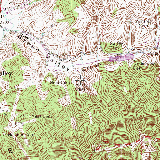 Topographic Map of Harry Cemetery, WV