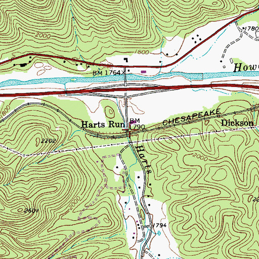 Topographic Map of Harts Run, WV
