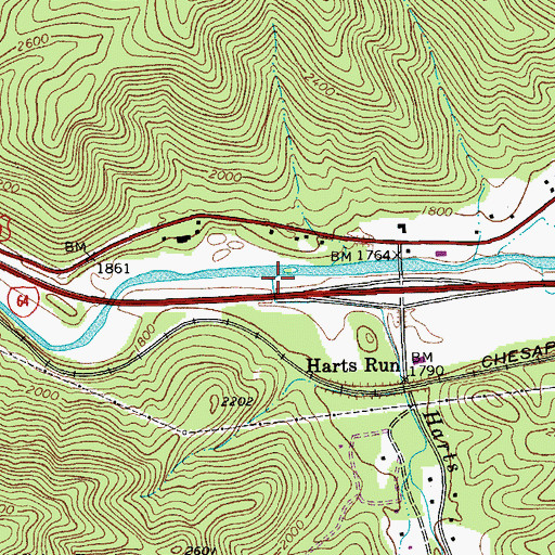 Topographic Map of Harts Run, WV