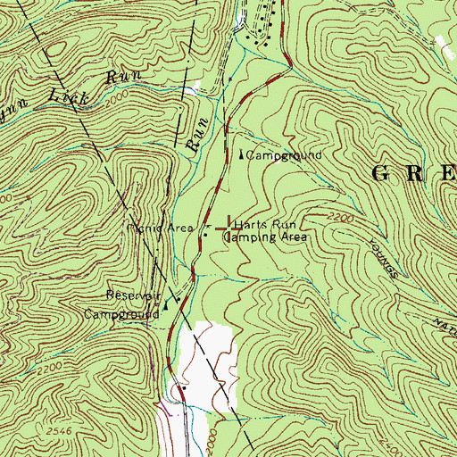 Topographic Map of Harts Run Camping Area, WV