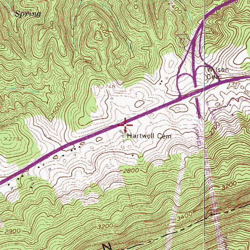 Topographic Map of Hartwell Cemetery, WV