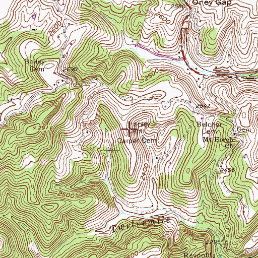 Topographic Map of Harvey Cemetery, WV