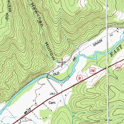 Topographic Map of Hawchen Hollow, WV