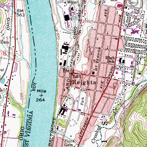 Topographic Map of Heights, WV