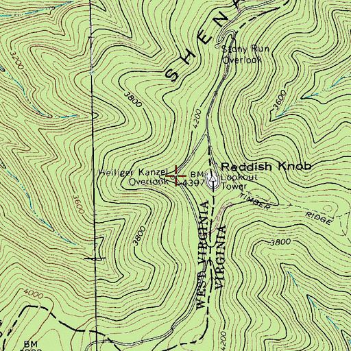 Topographic Map of Heiliger Kanzel Overlook, WV