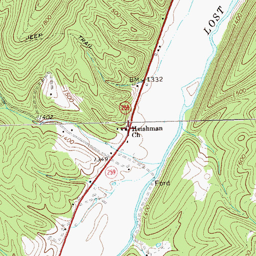 Topographic Map of Heishman Church, WV