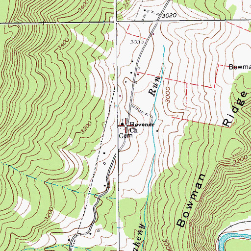 Topographic Map of Hevener Church, WV