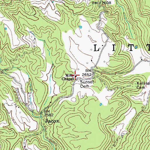 Topographic Map of Hills Chapel, WV