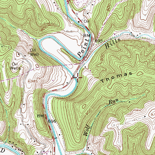 Topographic Map of Hills Run, WV