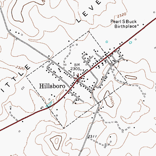 Topographic Map of Hillsboro, WV