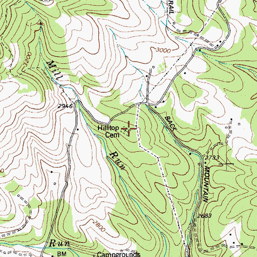 Topographic Map of Hilltop Cemetery, WV